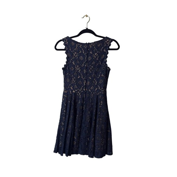 City Studio Navy Lace Fit & Flare Dress With Nude Lining Size 5 Cotton/Nylon Ble - Picture 2 of 5